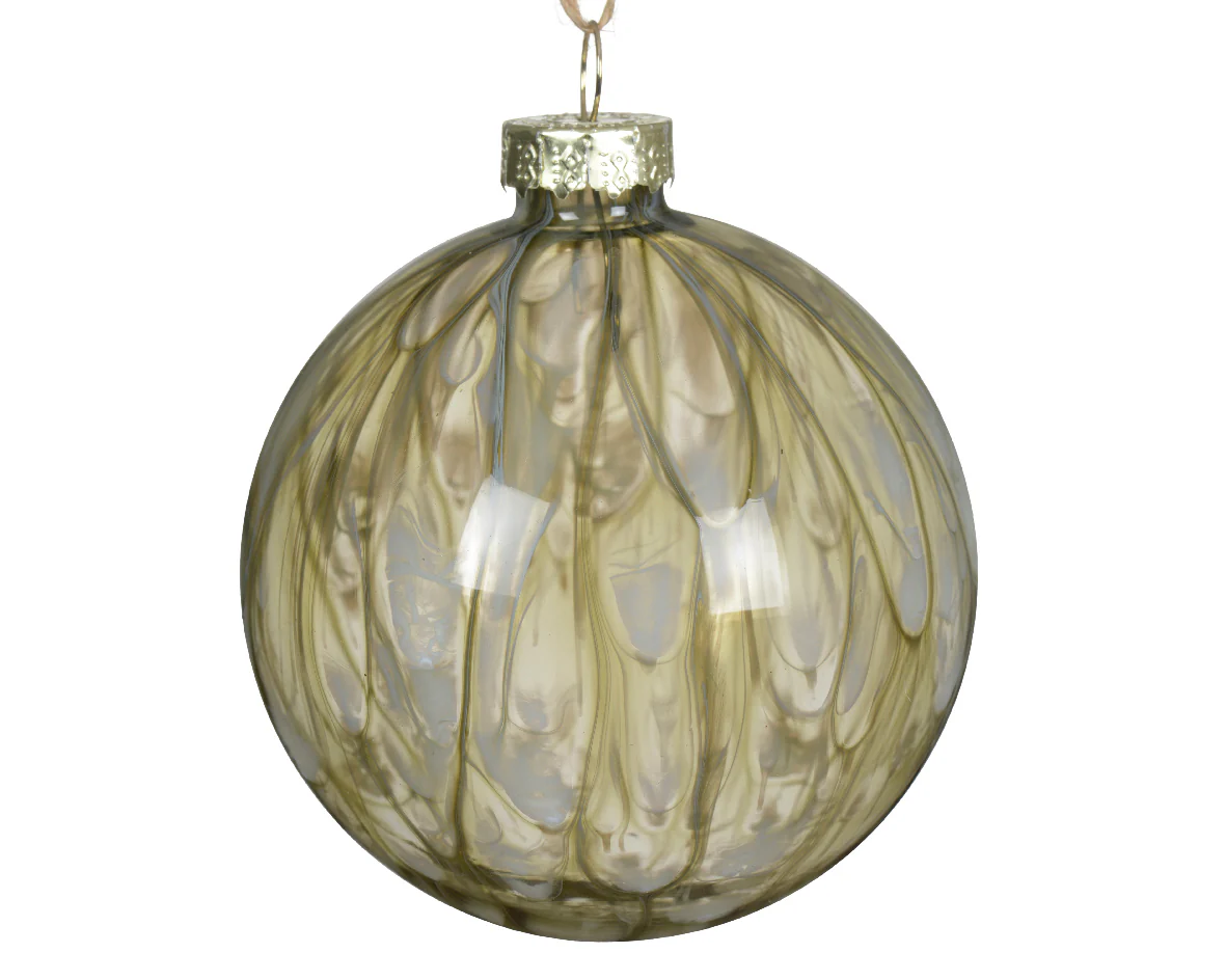 Bauble glass clear w painting rosemary green 10cm